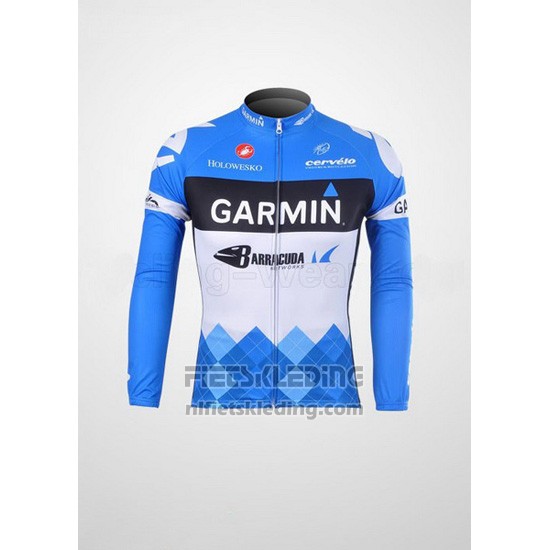 2012 Fietskleding Garmin Cervelo Wit en Azuur Lange Mouwen en Koersbroek